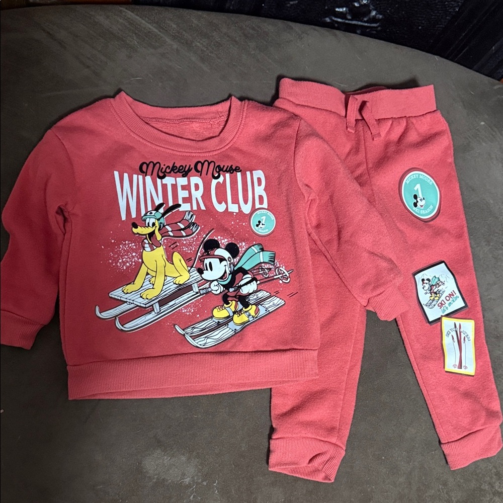 Mickey Mouse Winter Club Toddler Red Sweatshirt and Pants Set